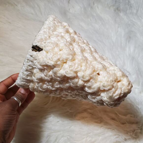 Vintage Cream Crocheted Clutch Handbag Purse - Picture 4 of 9